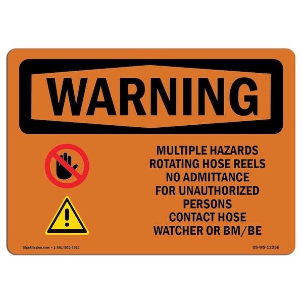 Safety Sign, OSHA WARNING, 3.5" Height, Multiple Hazards And Rotating, Landscape, 10PK
